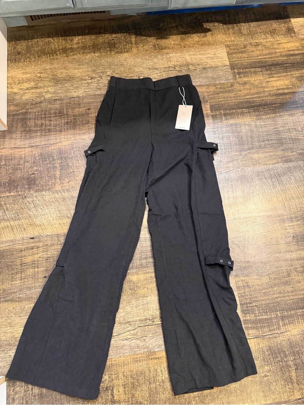 Sold -  Black Wide-Leg Cargo Pants with Utility Tabs